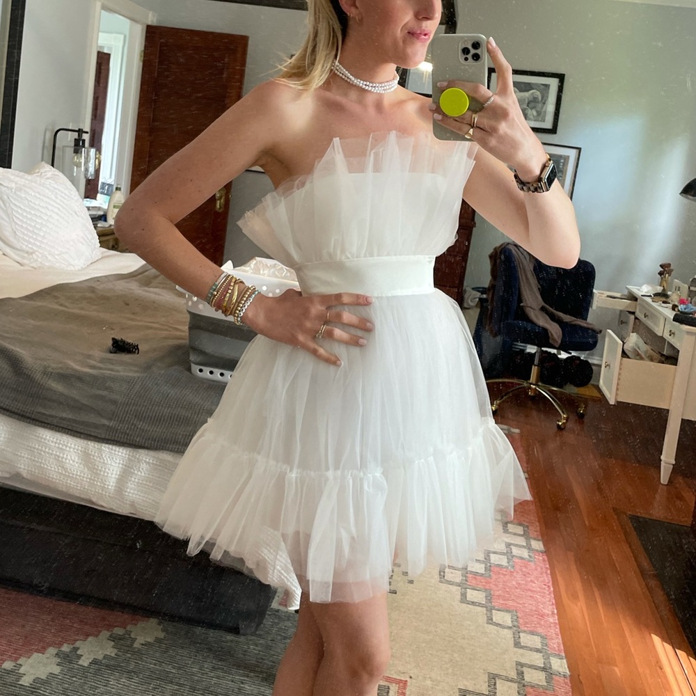 Katie May White Strapless Tulle Mini Dress